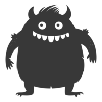 AI generated Silhouette cute monster black color only full body png