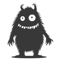 AI generated Silhouette cute monster black color only full body png