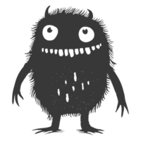 AI generated Silhouette cute monster black color only full body png