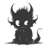 AI generated Silhouette cute monster black color only full body png