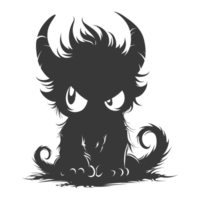 AI generated Silhouette cute monster black color only full body png
