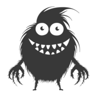 AI generated Silhouette cute monster black color only full body png