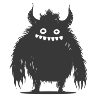 AI generated Silhouette cute monster black color only full body png