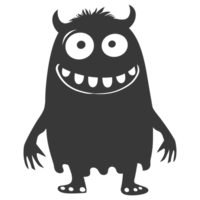 AI generated Silhouette cute monster black color only full body png