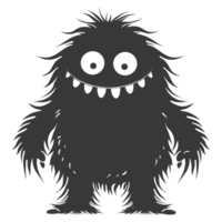 AI generated Silhouette cute monster black color only full body png