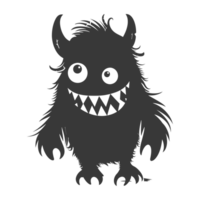 AI generated Silhouette cute monster black color only full body png