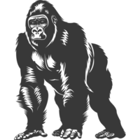 AI generated Silhouette gorilla animal black color only full body png