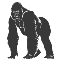 AI generated Silhouette gorilla animal black color only full body png