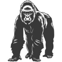 AI generated Silhouette gorilla animal black color only full body png