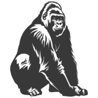 AI generated Silhouette gorilla animal black color only full body png