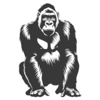 AI generated Silhouette gorilla animal black color only full body png