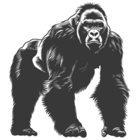 AI generated Silhouette gorilla animal black color only full body png