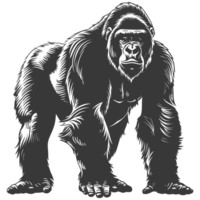 AI generated Silhouette gorilla animal black color only full body png