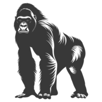 AI generated Silhouette gorilla animal black color only full body png