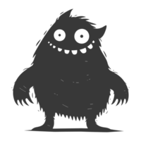 AI generated Silhouette cute monster black color only full body png