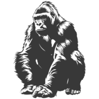 AI generated Silhouette gorilla animal black color only full body png