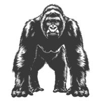 AI generated Silhouette gorilla animal black color only full body png