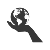AI generated Silhouette hand holding earth black color only earth day celebration png