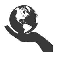 AI generated Silhouette hand holding earth black color only earth day celebration png