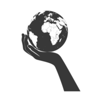 AI generated Silhouette hand holding earth black color only earth day celebration png