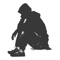 AI generated Silhouette homeless black color only full body png