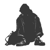 AI generated Silhouette homeless black color only full body png