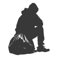 AI generated Silhouette homeless black color only full body png