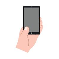 Hand holding smartphone horizontally and vertically, with blank screen displayed vector