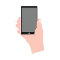 Hand holding smartphone horizontally and vertically, with blank screen displayed vector