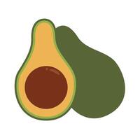 Avocado fruit icon. Bright green whole fruit or vegetables, half, slices, with a large seed. Food for a healthy diet. vector