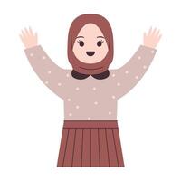 Girl with hijab is happy while raising her hands vector