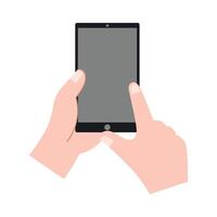 Hand holding smartphone horizontally and vertically, with blank screen displayed vector