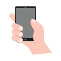 Hand holding smartphone horizontally and vertically, with blank screen displayed vector