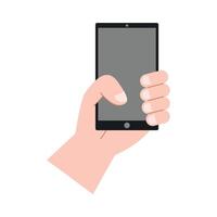 Hand holding smartphone horizontally and vertically, with blank screen displayed vector