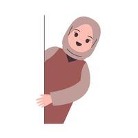 niña con hijab es echar un vistazo fuera mientras sonriente vector