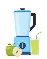 Blender or mixer. Equipment for smoothie making. Apple and glass of fresh juice. Kitchen tool for cooking. Vector illustration.