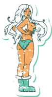 distressed sticker tattoo style icon of a pinup viking girl png