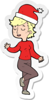 sticker of a cartoon woman getting ready for christmas png