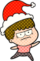 comic book style illustration of a annoyed man wearing santa hat png