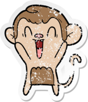 distressed sticker of a cartoon laughing monkey png