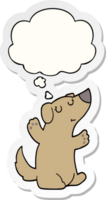 cartoon dog and thought bubble as a printed sticker png