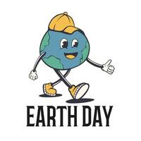 earth cartoon mascot characters in trendy retro style, vector illustration