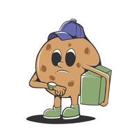 funny retro cartoon illustration of a cookie vector