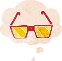 cartoon glasses and thought bubble in retro textured style png