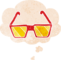 gafas de dibujos animados y burbujas de pensamiento en estilo retro texturizado png