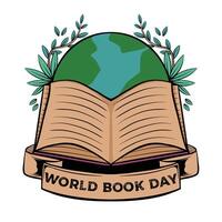 World book day 23 april. Stack of colorful books with open book on teal background. Education vector illustration.