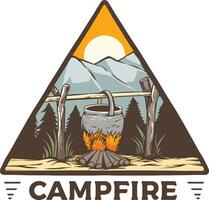 vintage badge design cooking on fire in pot and campfire vector