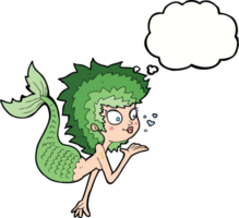 cartoon mermaid blowing a kiss with thought bubble png
