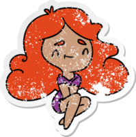 distressed sticker cartoon illustration of a cute kawaii girl png