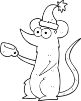 main tiré noir et blanc dessin animé Souris portant Noël chapeau png